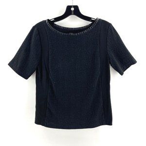 Loft Ann Taylor Small S Women's Top Short Sleeve Black Faux Leather Trip T-Shirt